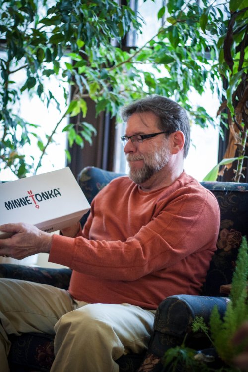 John Miller and his new moccasins